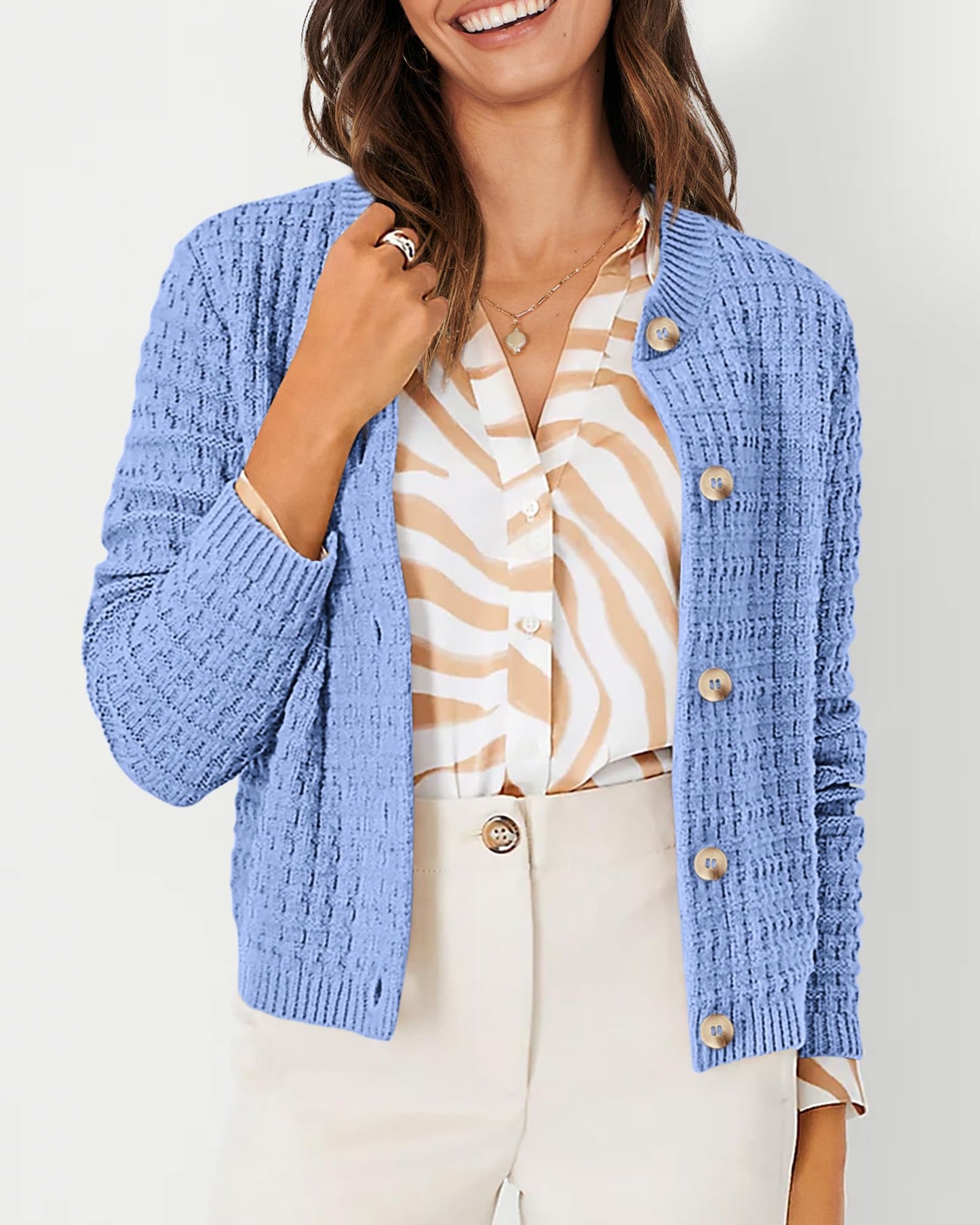 Knit Cardigan Long Sleeve Open Front Button Down Jacket