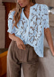 Womens Summer Lace Tops Short Puff Sleeve Casual Dressy Blouses Eyelet Crew Neck Button Down Shirts