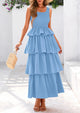 Womens Summer Sleeveless Midi Dress Scoop Neck Tank Top Smocked A Line Tiered Layered Beach Flowy Long Dresses