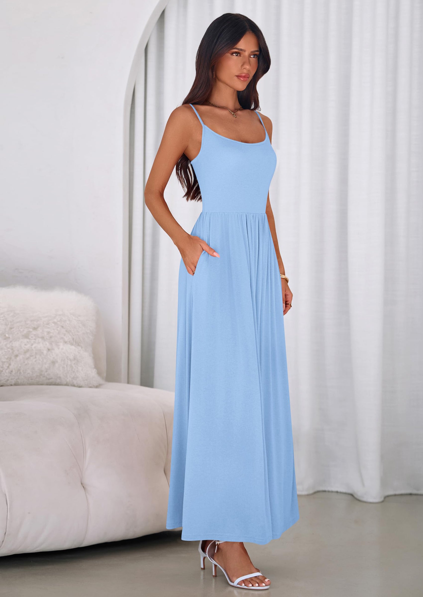 PRETTYGARDEN Womens Spaghetti Strap Maxi Dresses Sleeveless Summer Dress Long Casual Knit Flowy Beach Sundresses with Pockets PRETTYGARDEN