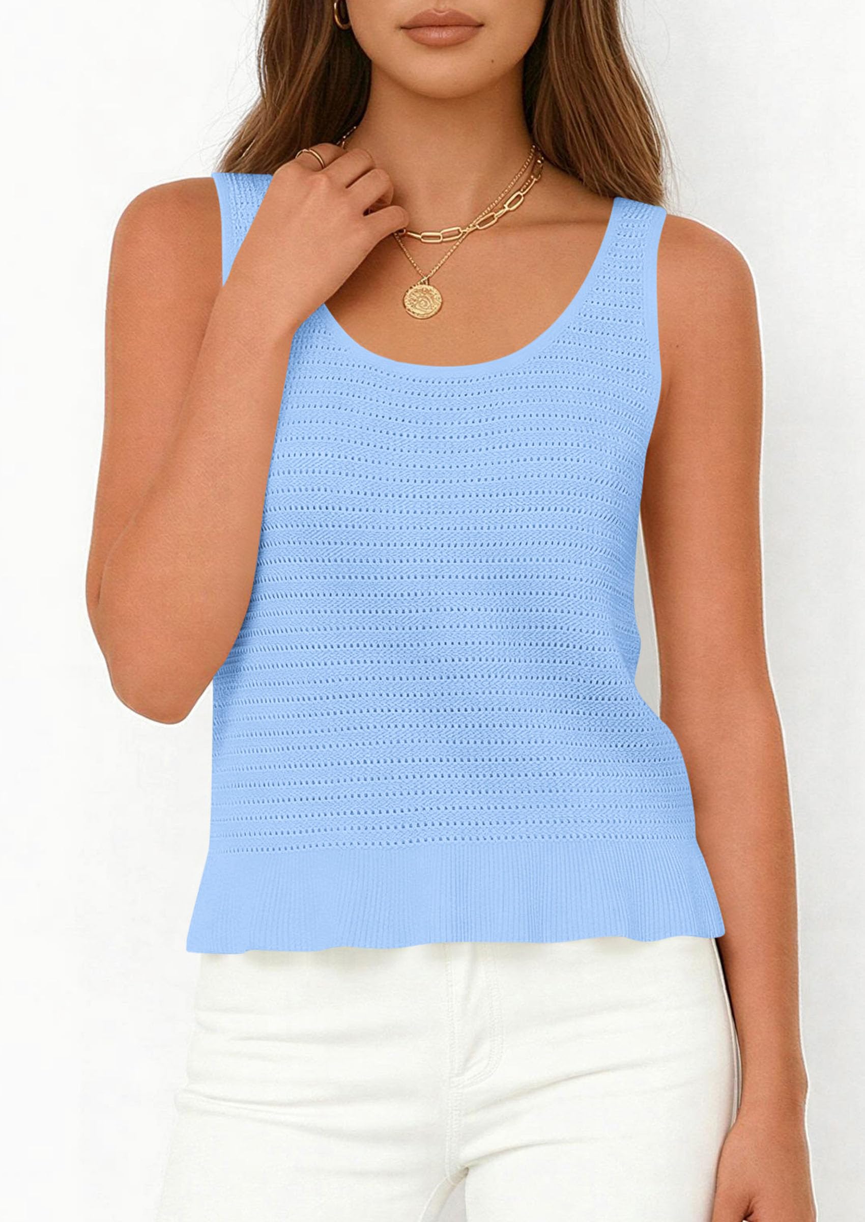 PRETTYGARDEN Womens Spring Crochet Tops Summer Sleeveless Scoop Neck Boho Sweater Tank Top Cute Beach Vacation Clothes PRETTYGARDEN