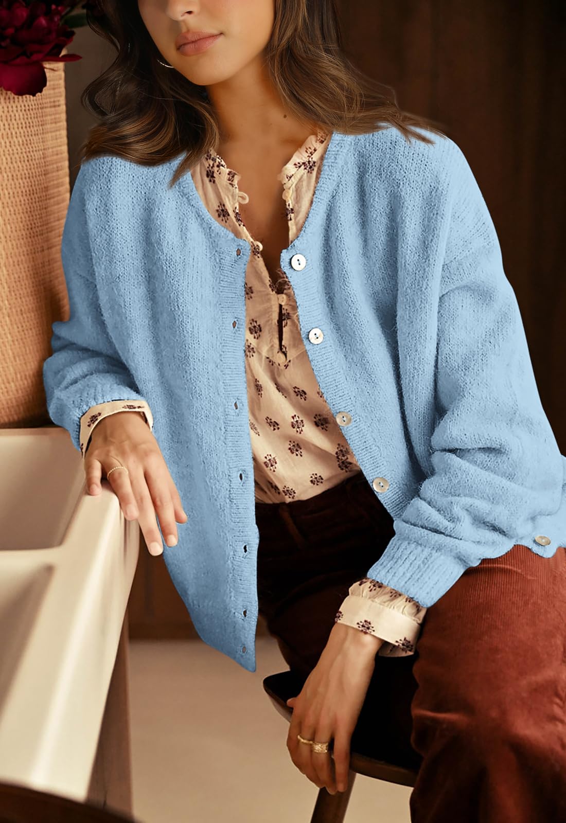 PRETTYGARDEN Long Sleeve Crewneck Button Down Womens Sweaters Fall Open Front Chunky Cardigan Sweaters for Women PRETTYGARDEN