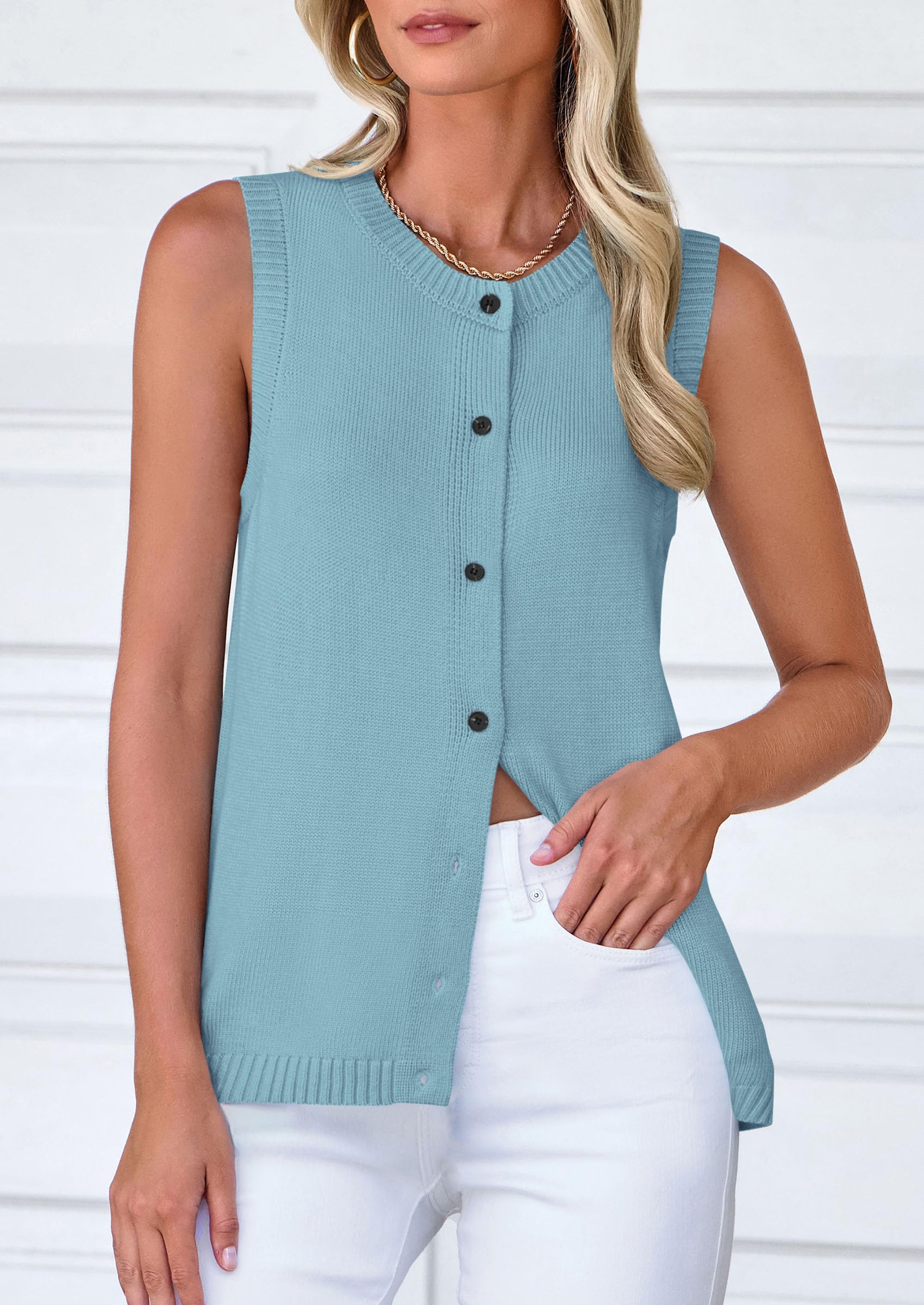 PRETTYGARDEN Sweater Vest Women Spring Summer Casual Lightweight Knit Sleeveless Button Down Tank Tops Trendy Clothes