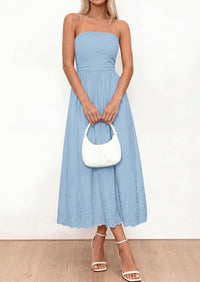 PRETTYGARDEN Womens Summer Dresses Sexy Sleeveless Tube Top Long Dress Eyelet Cotton Maxi Beach Sundress Pockets