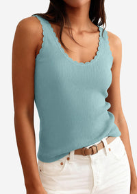 PRETTYGARDEN Womens Summer Sleeveless Tank Tops V Neck Ruffle Lightweight Ribbed Knit Shirt Casual Going Out Top PRETTYGARDEN