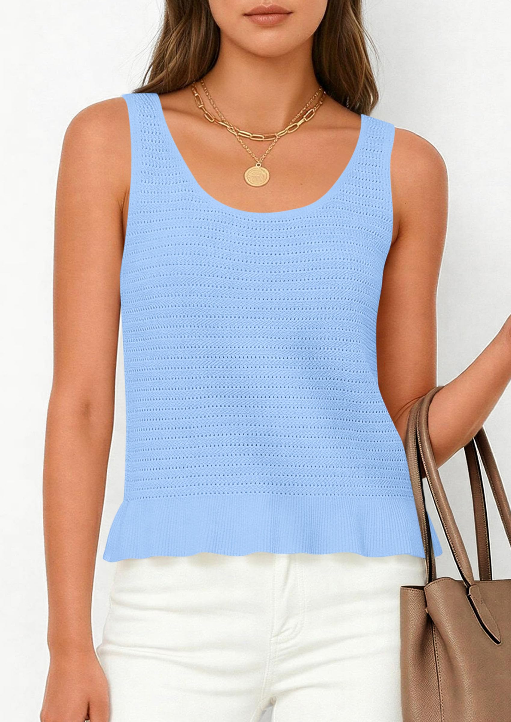 PRETTYGARDEN Womens Spring Crochet Tops Summer Sleeveless Scoop Neck Boho Sweater Tank Top Cute Beach Vacation Clothes PRETTYGARDEN