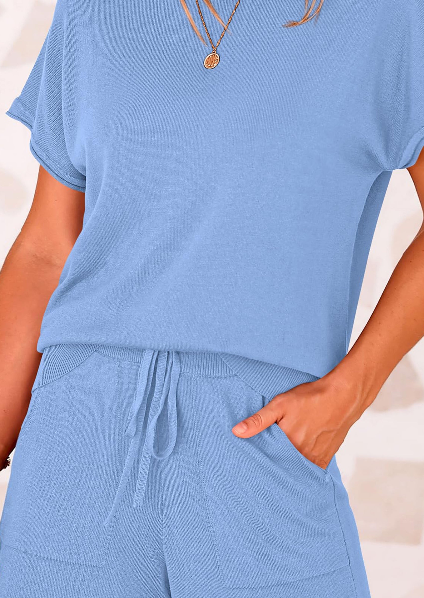 PRETTYGARDEN Two Piece Set for Women Summer Lounge Sets Shorts And Short Sleeve Tops Knitted Matching Travel Spring Outfits PRETTYGARDEN