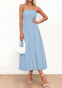 PRETTYGARDEN Womens Summer Dresses Sexy Sleeveless Tube Top Long Dress Eyelet Cotton Maxi Beach Sundress Pockets
