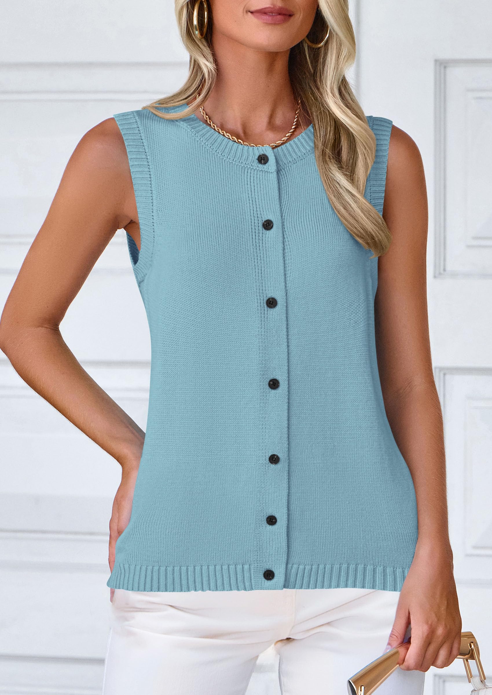 PRETTYGARDEN Sweater Vest Women Spring Summer Casual Lightweight Knit Sleeveless Button Down Tank Tops Trendy Clothes