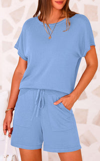 PRETTYGARDEN Two Piece Set for Women Summer Lounge Sets Shorts And Short Sleeve Tops Knitted Matching Travel Spring Outfits PRETTYGARDEN