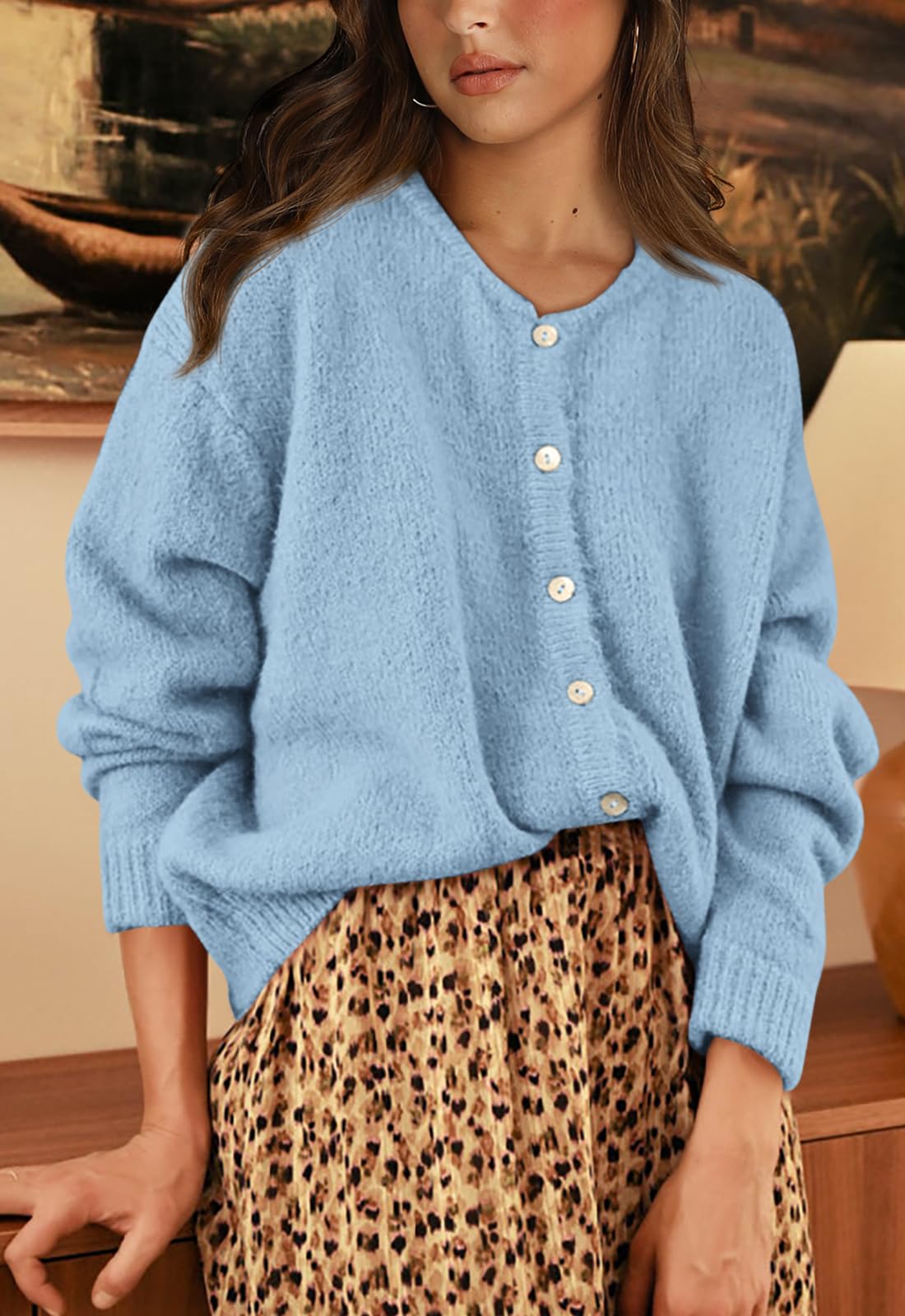 PRETTYGARDEN Long Sleeve Crewneck Button Down Womens Sweaters Fall Open Front Chunky Cardigan Sweaters for Women PRETTYGARDEN