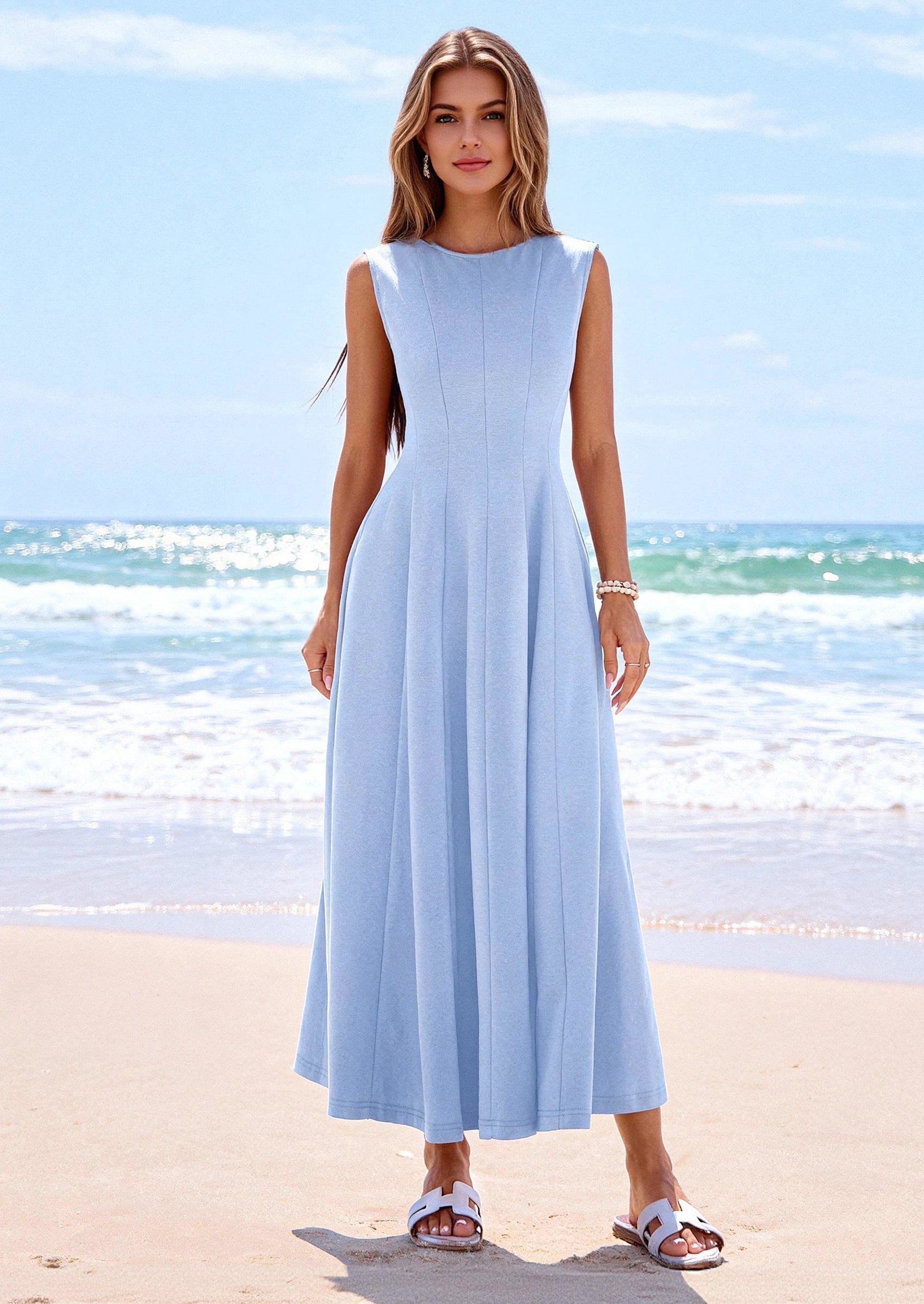 PRETTYGARDEN Sleeveless Crewneck Summer Maxi Dresses for Women Elegant Classy Semi Formal A Line Modest Party Dress PRETTYGARDEN