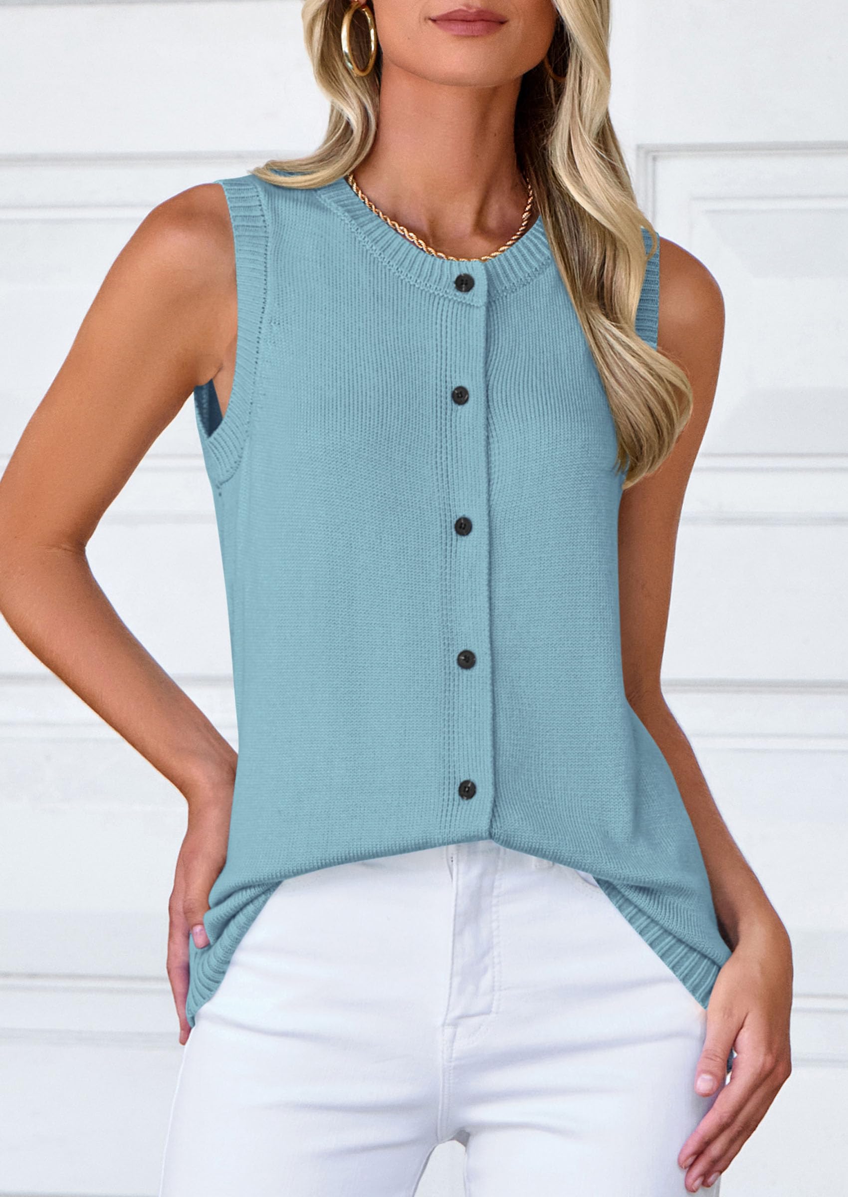 PRETTYGARDEN Sweater Vest Women Spring Summer Casual Lightweight Knit Sleeveless Button Down Tank Tops Trendy Clothes