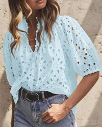 Hollow Out Lace Embroidered Blouse