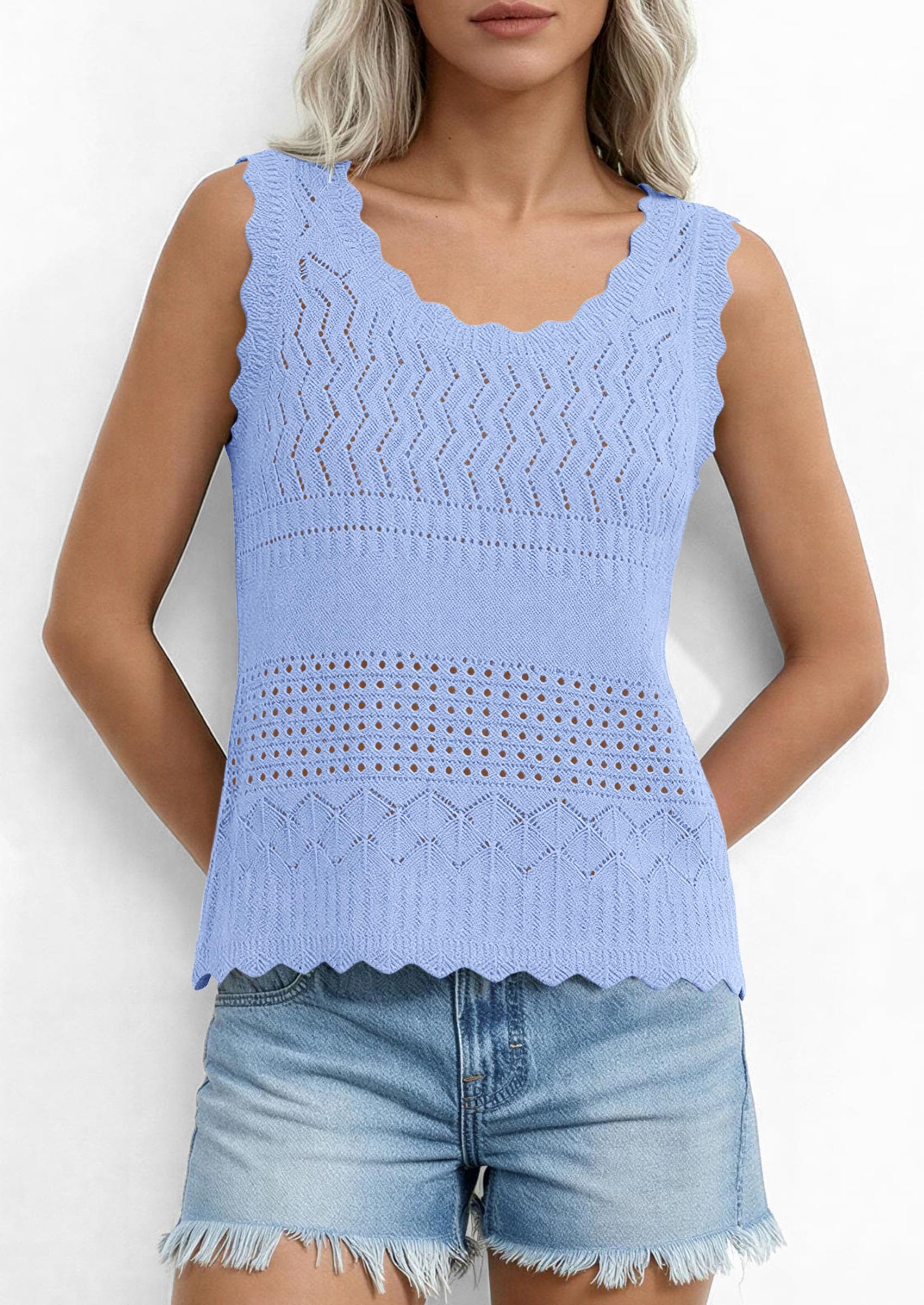 PRETTYGARDEN Womens Crochet Tank Tops Summer Spring Boho Sleeveless Cute Knit Sweater Vest Trendy Beach Vacation Clothes PRETTYGARDEN