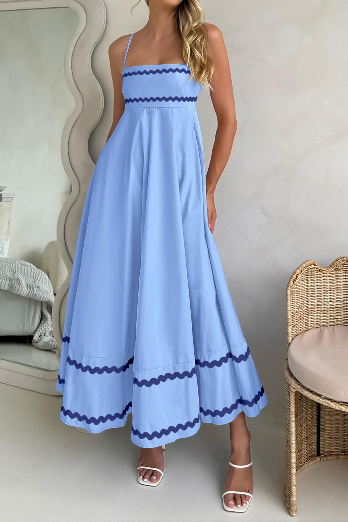 Summer Flowy Maxi Dress Casual Sleeveless Spaghetti Strap Ruffle Beach Long Dresses