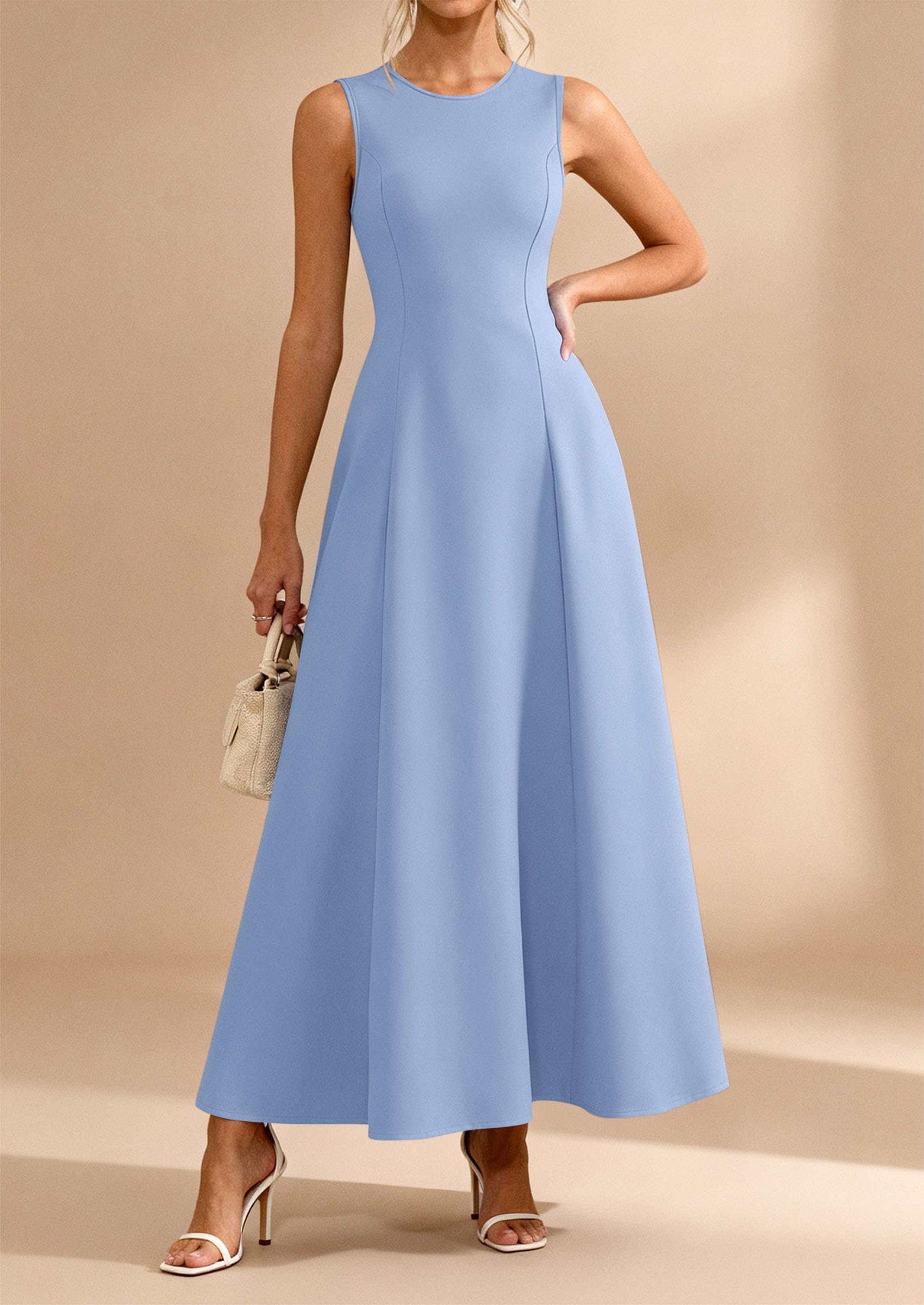 PRETTYGARDEN Women's Summer Tank Maxi Dress Spring Sleeveless Swing A Line Long Flowy Elegant Cocktail Dresses Pockets PRETTYGARDEN