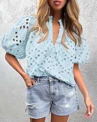 Hollow Out Lace Embroidered Blouse