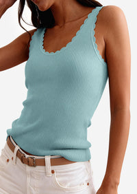 PRETTYGARDEN Womens Summer Sleeveless Tank Tops V Neck Ruffle Lightweight Ribbed Knit Shirt Casual Going Out Top PRETTYGARDEN