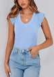 Womens V Neck Summer Ruffle Sleeveless Slim Fit  Going Out Casual T-shirts