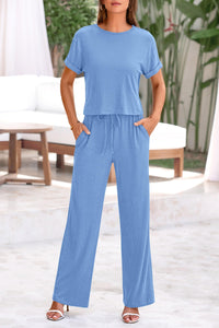 Short Sleeve T Shirt Wide Leg Pants Tracksuit