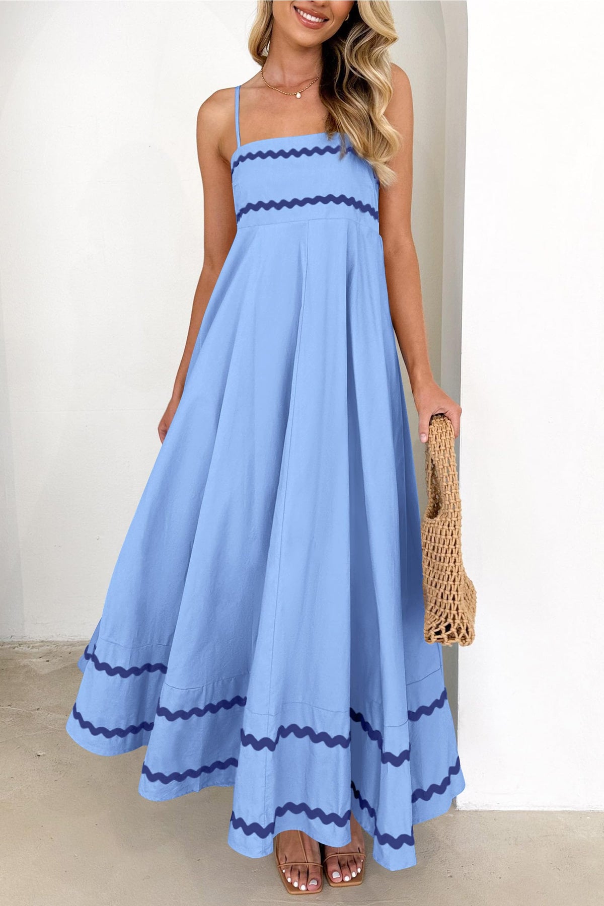 Summer Flowy Maxi Dress Casual Sleeveless Spaghetti Strap Ruffle Beach Long Dresses