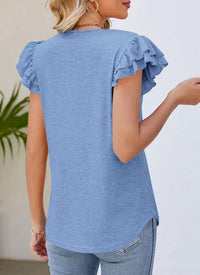 Summer Basic Casual Ruffle Short Sleeve V Neck Tops