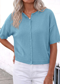 PRETTYGARDEN Women Spring Short Sleeve Cardigan Sweaters Button Down Knit Shirt Blouse Dressy Casual Tops Summer Outfits PRETTYGARDEN