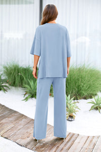 Short Sleeve Pullover Tops And Wide Leg Pants Lounge Set