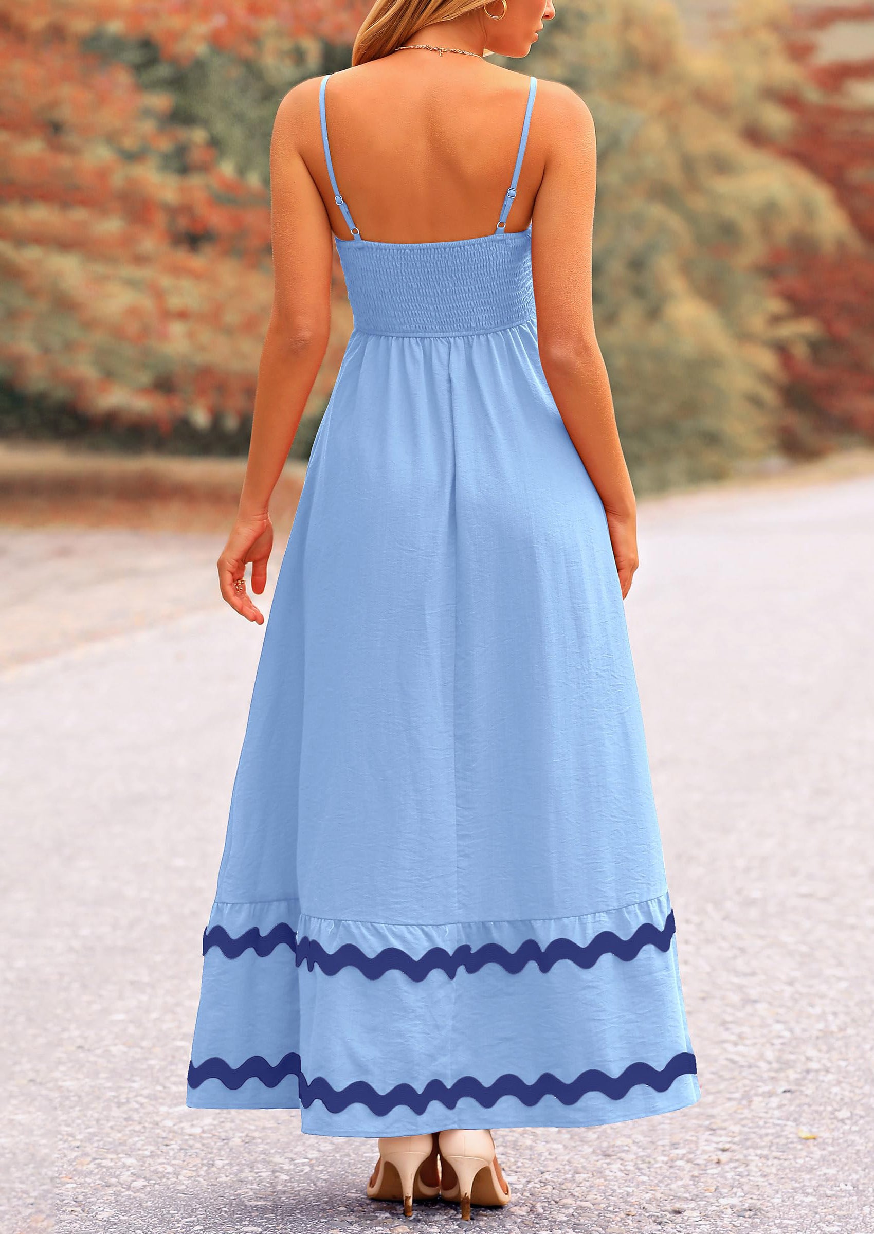 PRETTYGARDEN Women's Summer Flowy Maxi Dress Casual Sleeveless Spaghetti Strap Ruffle Beach Long Dresses