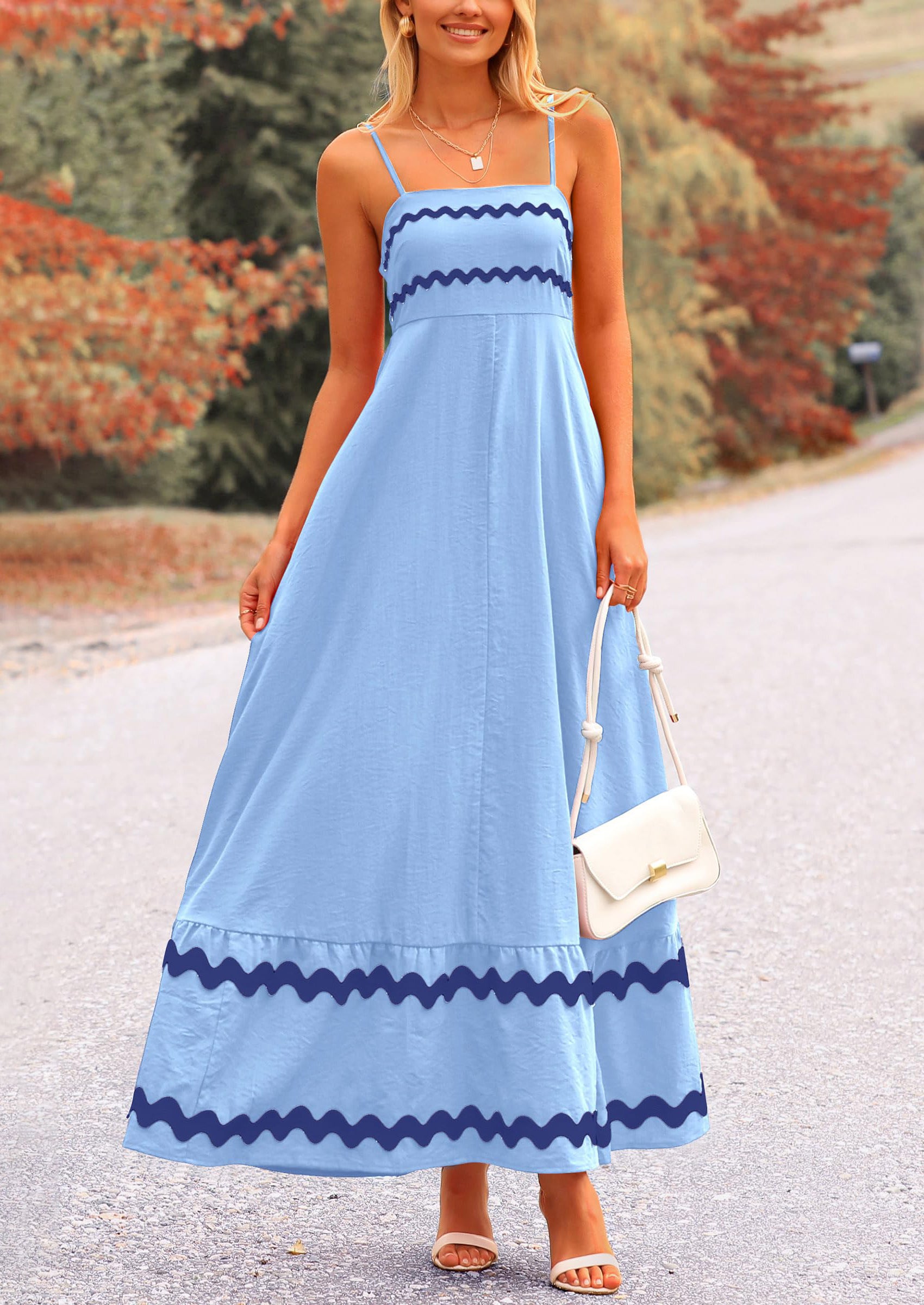 PRETTYGARDEN Women's Summer Flowy Maxi Dress Casual Sleeveless Spaghetti Strap Ruffle Beach Long Dresses