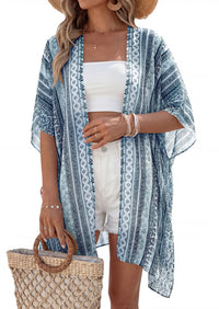 PRETTYGARDEN Summer Kimonos for Women Boho Floral Short Sleeve Kimono Cardigans Swimsuit Beach Cover Ups for Women Swimwear PRETTYGARDEN