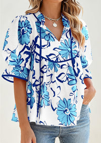 PRETTYGARDEN Womens Summer Tops Cute Puff Sleeve Ruffle V Neck Babydoll T-Shirts Boho Floral Spring Peplum Shirts PRETTYGARDEN