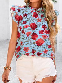PRETTYGARDEN Women's Ruffle Short Sleeve Summer Tops Trendy Floral Trim Neck Casual Dressy Chiffon Boho Blouses Shirts PRETTYGARDEN