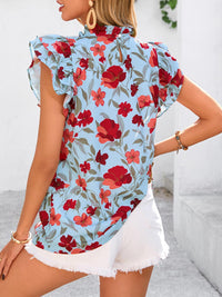 PRETTYGARDEN Women's Ruffle Short Sleeve Summer Tops Trendy Floral Trim Neck Casual Dressy Chiffon Boho Blouses Shirts PRETTYGARDEN