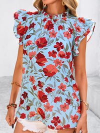 PRETTYGARDEN Women's Ruffle Short Sleeve Summer Tops Trendy Floral Trim Neck Casual Dressy Chiffon Boho Blouses Shirts PRETTYGARDEN