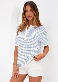 PRETTYGARDEN Cute Short Sleeve V Neck Sweaters for Women Summer Casual Striped Quarter Button Henley Shirts Knit Work Tops PRETTYGARDEN