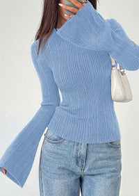 PRETTYGARDEN Sweaters for Women Lightweight Mock Neck Bell Long Sleeve Fitted Tops Ribbed Pullover Fall Fashion Clothing