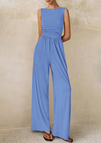 PRETTYGARDEN One Piece Jumpsuits for Women Dressy Casual Sleeveless Crewneck Wide Leg Rompers Jumpers Vacation Summer Outfits