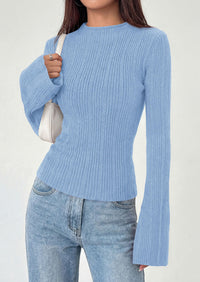 PRETTYGARDEN Sweaters for Women Lightweight Mock Neck Bell Long Sleeve Fitted Tops Ribbed Pullover Fall Fashion Clothing