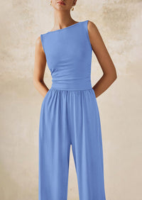 PRETTYGARDEN One Piece Jumpsuits for Women Dressy Casual Sleeveless Crewneck Wide Leg Rompers Jumpers Vacation Summer Outfits