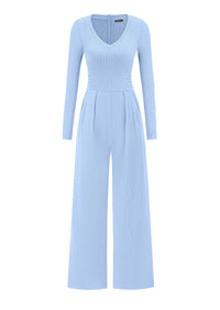 PRETTYGARDEN Womens Fall One Piece Long Sleeve Jumpsuit | Stretchy Ribbed Knit, Fashion Deep V Neck, Wide Leg Romper with Pockets, Work Business Casual Outfits, Trendy Winter Clothes