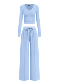 PRETTYGARDEN Women's 2 Piece Lounge Sets Matching Clothing  | V Neck Long Sleeve Tops, Wide Leg Pants Pockets, Airport Travel Outfits, Soft Ribbed Knit, Drawstring Waist, Fall Resort Wear