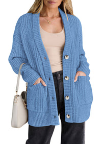 PRETTYGARDEN Oversized Cardigan Sweaters for Women Button Up | V Neck Long Cardigans, Chunky Ribbed Knit Loose Fit with Side Pockets, Casual Daily Office Outfits, Fall Winter Clothing