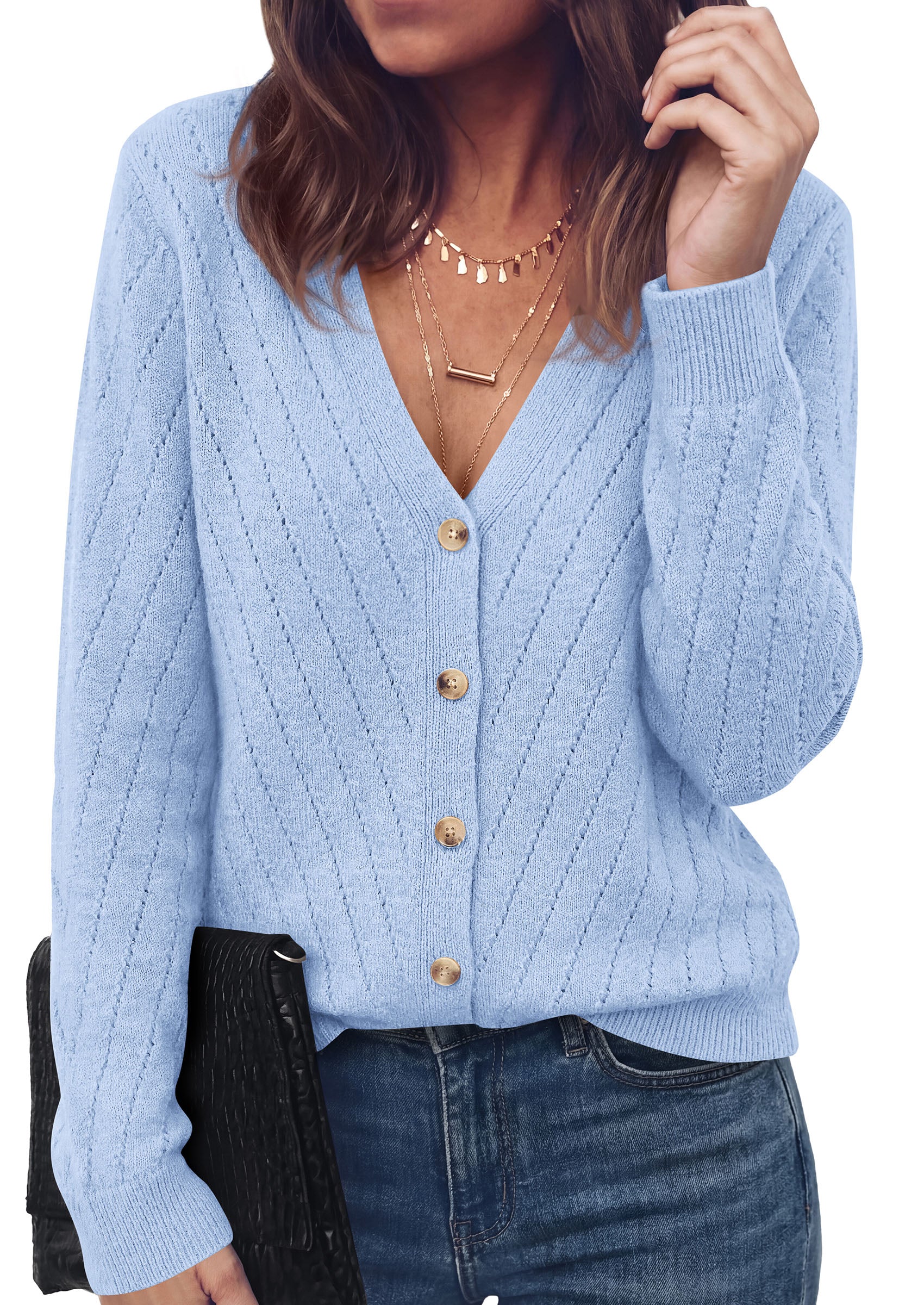 PRETTYGARDEN Women's Cozy Cardigan Sweater with Button | V Neck Long Sleeve Tops, Open Front for Fall Clothes 2026, Knit Winter Clothing, Solid Bussiness Casual & Vacation Outfits