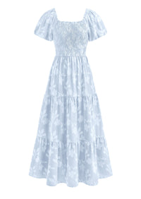 PRETTYGARDEN Women's 2026 Summer Boho Maxi Dresses Floral Short Sleeve Square Neck Smocked Flowy Long Dress Vacation Outfits PRETTYGARDEN