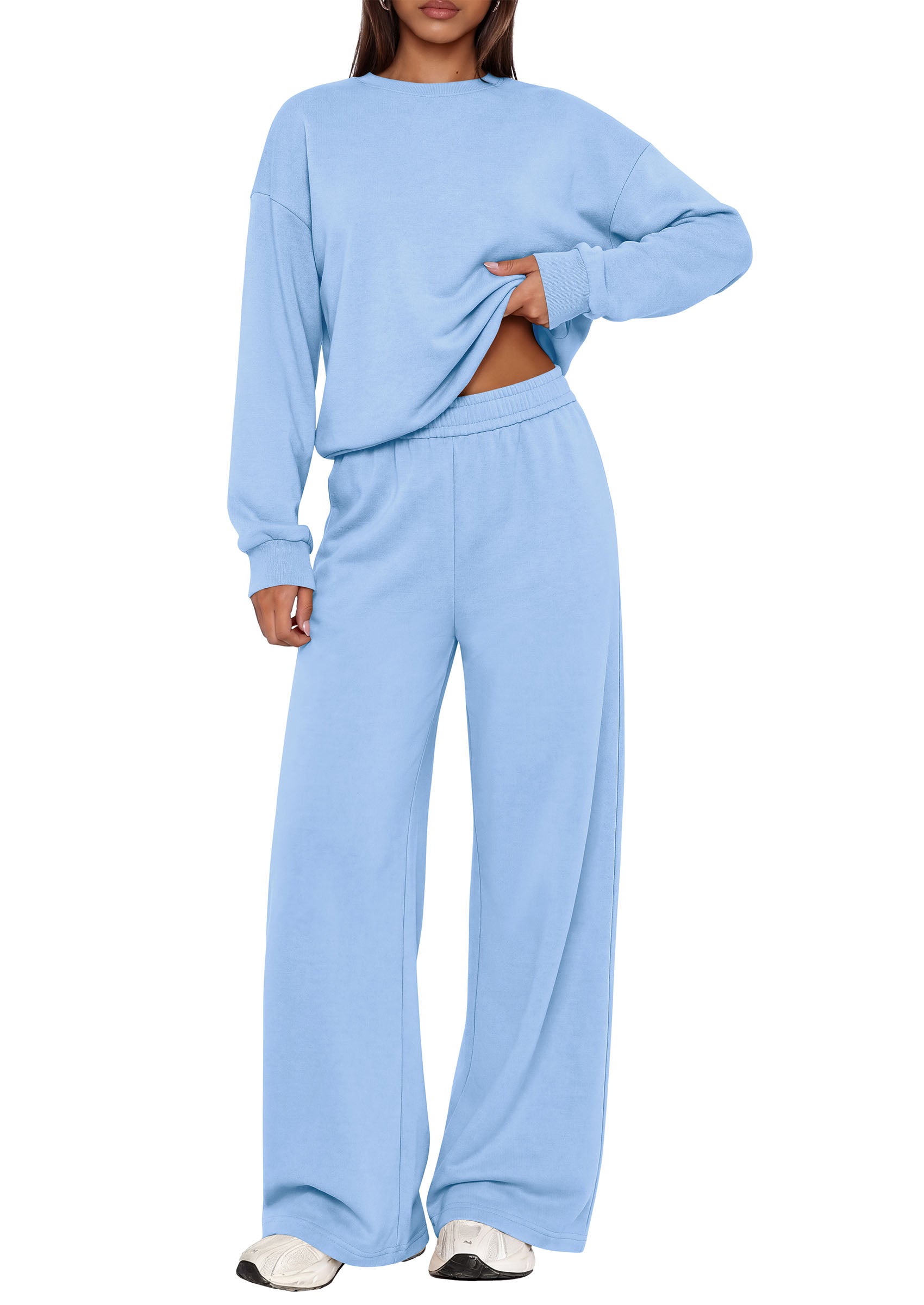 PRETTYGARDEN 2 Piece Lounge Sets for Women Casual Sweatsuits | Soft Stretchy,Drop Shoulder Crew Neck Sweatshirt & Wide Leg Pants,Workout Airport Matching Set Tracksuit,Fall Winter Outfits