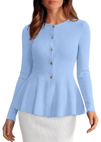 PRETTYGARDEN Women's Fall Lightweight Cardigan Sweaters | Long Sleeve Peplum Tops, Button Up, Slim Fitted, Flared Hem, Soft Ribbed Knit, Business Casual Outfits, Winter Trendy Clothes
