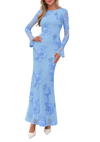 PRETTYGARDEN Women's Formal Floral Maxi Bodycon Dresses  Ruffle Long Sleeve, Fall Winter Outfits 2026 for Wedding Guest, Homecoming & Cocktail, Slimming Mesh Dress with Lining