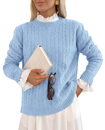 PRETTYGARDEN Women's Cable Knit Sweaters Long Sleeve Pullover Fall Outfits  Soft Cozy Knit Tops, Ribbed Crewneck Regular Fit, Basic Daily, Work Business Casual, Teacher Outfits, Winter Layer Clothing